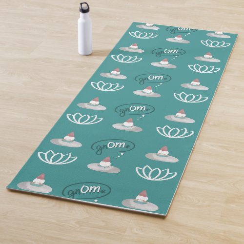 Gnome Buns  Puns gnOMe White Lotus Pattern Teal Yoga Mat