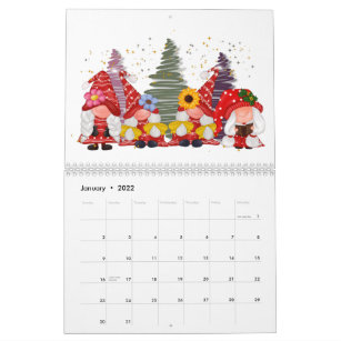 Gnome Calendar Any Year Cute Adorable Fun