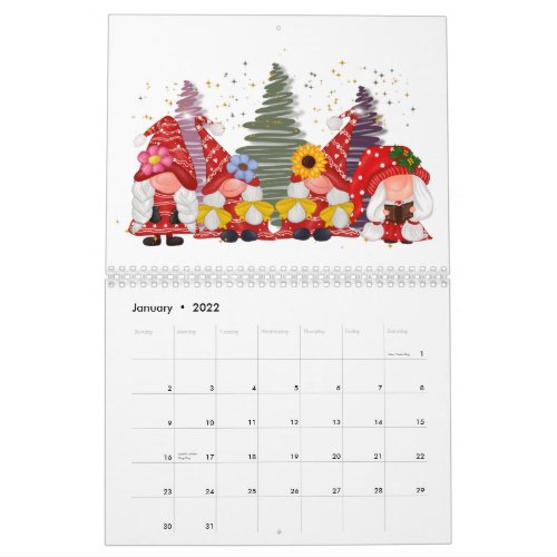 Gnome Calendar Any Year Cute Adorable Fun