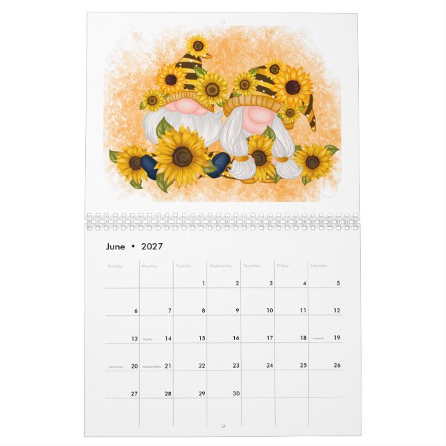 Gnome Calendar Cute Whimsical Adorable Any Year (Jun 2027)