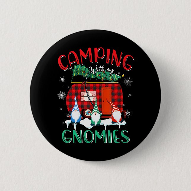 Gnome Camping Gnomies Xmas Campers Tree Santa Button (Front)