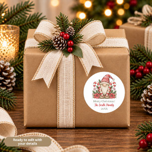Gnome Candy Cane Christmas Personalized Classic Round Sticker