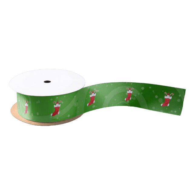 Gnome Candy Canes in Christmas Stocking Swirls Satin Ribbon (Spool)