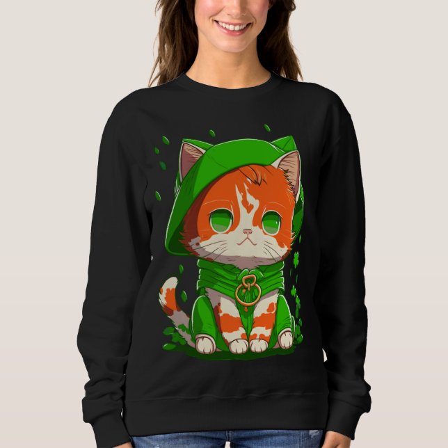 Gnome Cat St Patricks Day Kids Toddler Girl Boy  2 Sweatshirt (Front)
