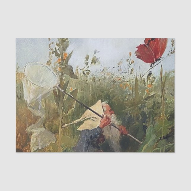 “Gnome Catching Butterflies” by Heinrich Schlitt Tissue Paper (Front)