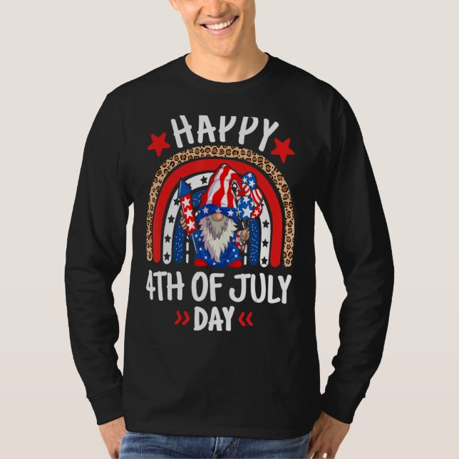 Gnome Celebrating Independence Usa Day Happy 4th O T-Shirt (Front)