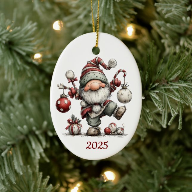 Gnome Ceramic Oval Christmas Ornament (Tree)