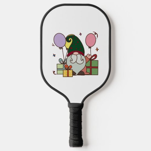 Gnome character with gift box   pickleball paddle