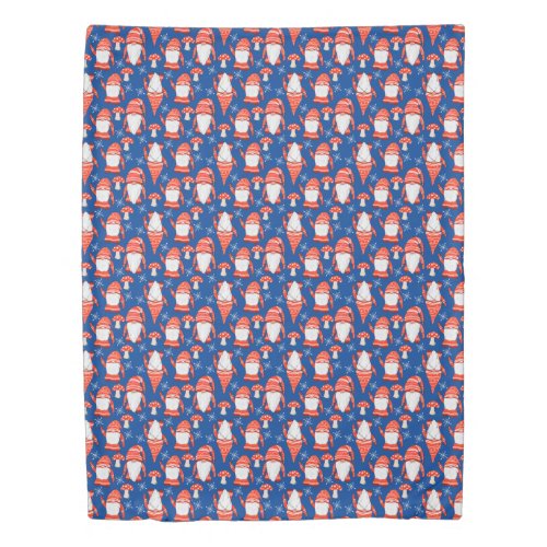 Gnome christmas blue red nordic modern duvet cover