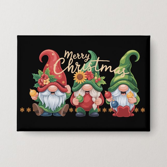 Gnome Christmas Gnomes Merry Christmas Xmas  Button (Front)