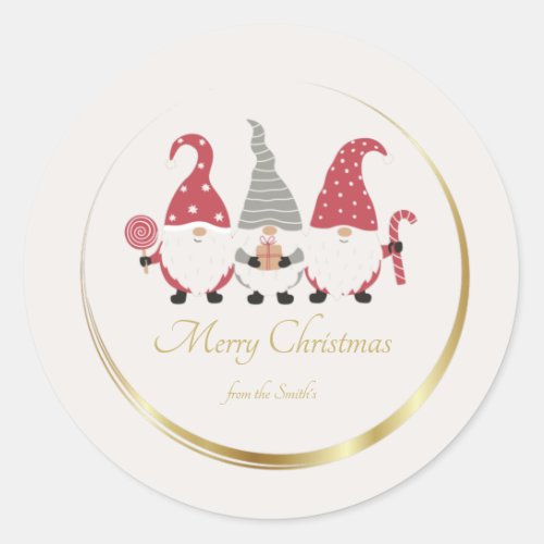 Gnome Christmas Gold Round Sticker 