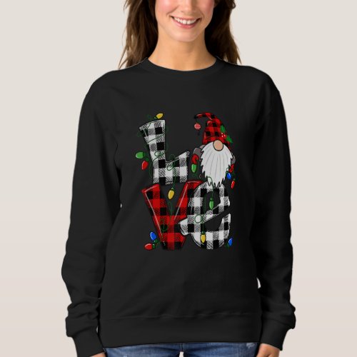 Gnome Christmas Love Buffalo Plaid Christmas Light Sweatshirt