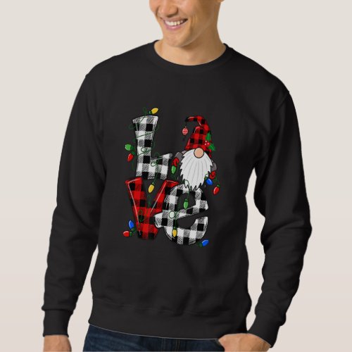 Gnome Christmas Love Buffalo Plaid Christmas Light Sweatshirt