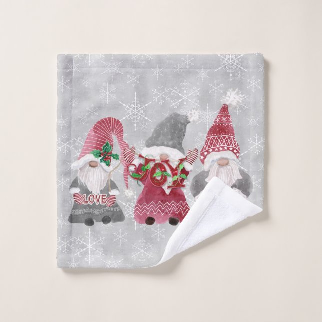Gnome Christmas Love Joy Peace Gray Snowflakes Wash Cloth (Wash Cloth)