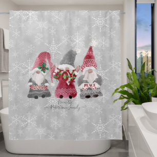 Gnome Christmas Love Joy Peace Snowflakes Family Shower Curtain