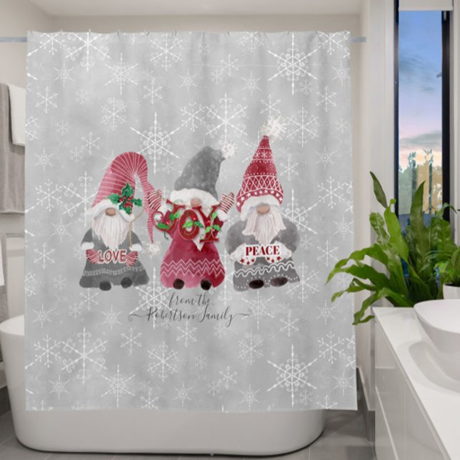 Gnome Christmas Love Joy Peace Snowflakes Family Shower Curtain (Creator Uploaded)