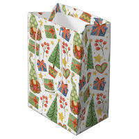 Gnome Christmas Love Pattern Medium Gift Bag