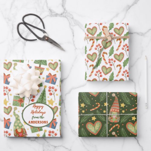 Gnome Christmas Love Pattern Wrapping Paper Sheets