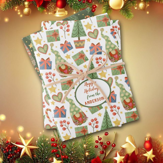 Gnome Christmas Love Pattern Wrapping Paper Sheets (Creator Uploaded)