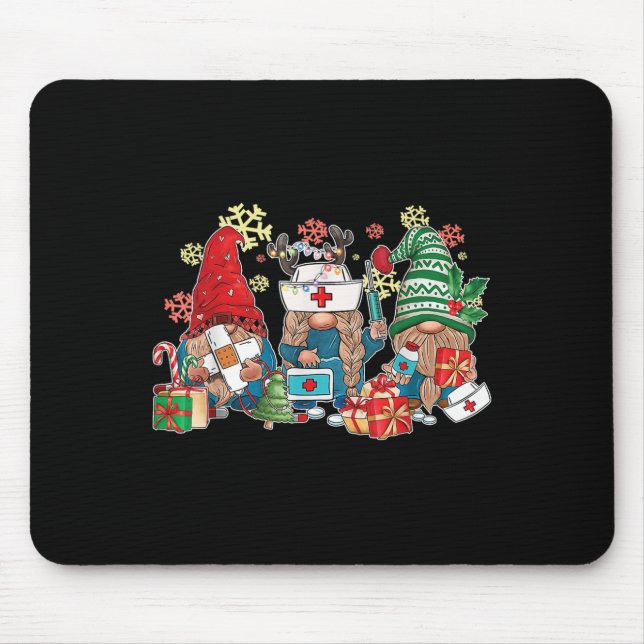 Gnome Christmas Nurse Men Women Xmas Santa  Mouse Pad (Front)