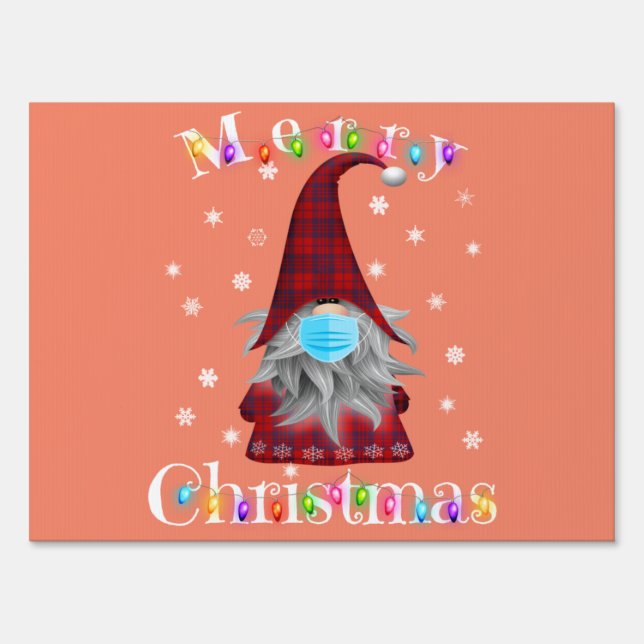 Gnome Christmas Pajamas Face Mask - Garden Gnome Sign (Front)