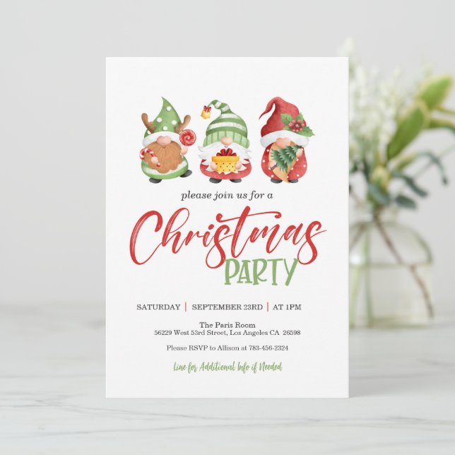 Gnome Christmas Party Invitation (Standing Front)