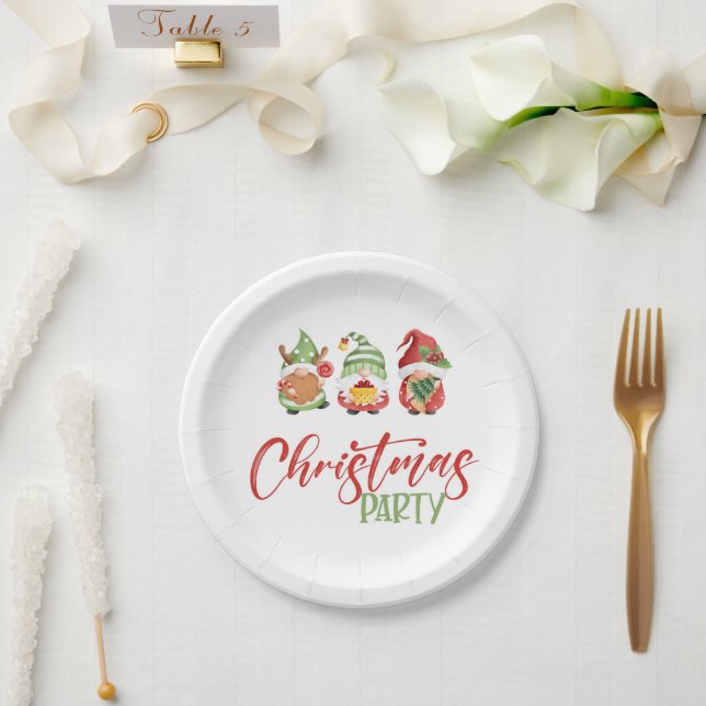 Gnome Christmas Party Paper Plates (Wedding)