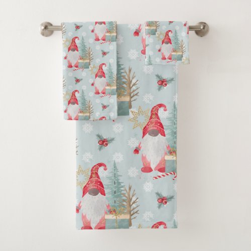 Gnome Christmas Pattern Bath Towel Set