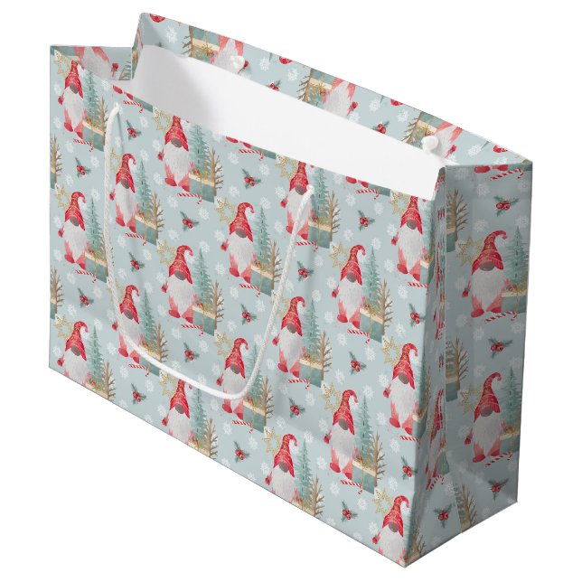 Gnome Christmas Pattern Large Gift Bag (Front Angled)