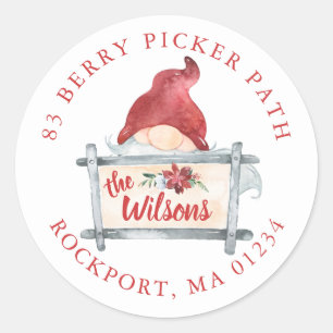 Gnome Christmas Round Return Address Label