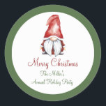 Gnome, Christmas Round Sticker<br><div class="desc">Gnome,  Christmas Stickers. Fun typography with a festive little gnome with a red hand and clothing.
Coordinating party supplies are available Eat,  Drink and Be Merry Holiday Party collection at MetroEvents on Zazzle.</div>