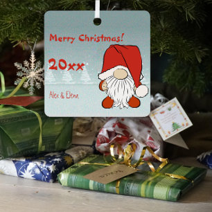 Gnome Christmas snow photo Metal Square Ornament