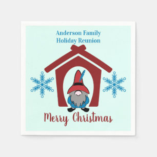 Gnome Christmas Snowflakes Red Blue Personalized Napkins