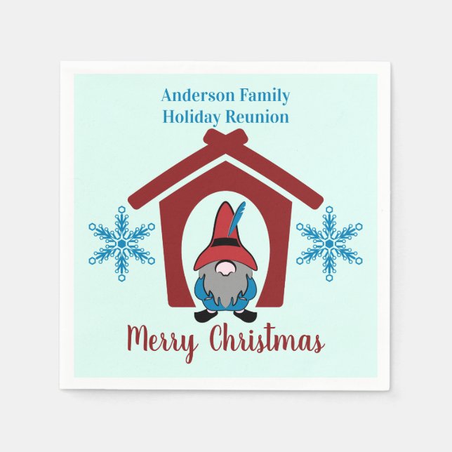 Gnome Christmas Snowflakes Red Blue Personalized Napkins (Front)