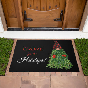 Gnome Christmas Tree Buffalo Check Cute Doormat