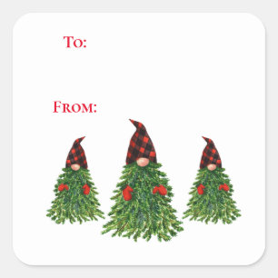 Gnome Christmas Tree Buffalo Check To And From Square Sticker
