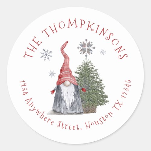 Gnome Christmas Tree Name Return Address Classic Round Sticker