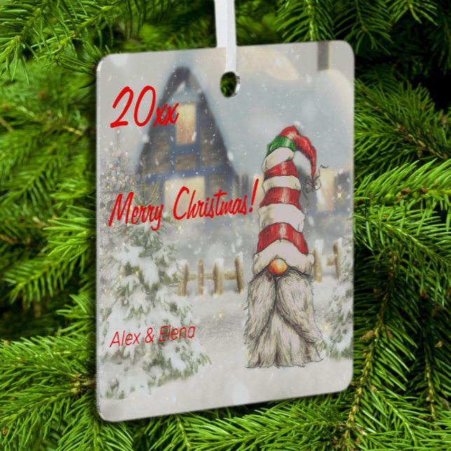 Gnome Christmas tree snow Metal Square Ornament (Creator Uploaded)