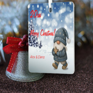 Gnome Christmas tree snow photo Square Ornament