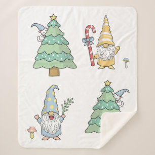 Gnome Christmas Trees Modern Simple Sherpa Blanket