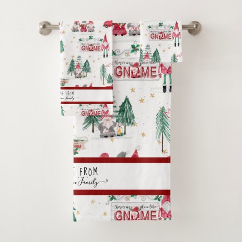 Gnome Christmas Watercolor Red Truck Typography Bath Towel Set