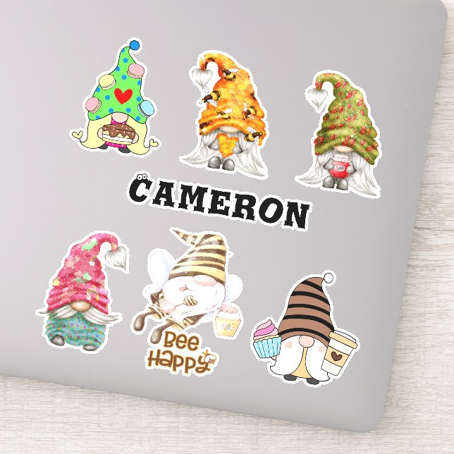 Gnome Collection Add Name Honey Bee Food Lover 8" Sticker (Detail)