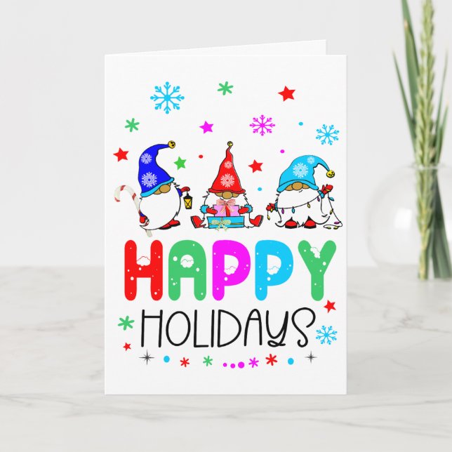 Gnome Colorful Cute Happy Holidays Christmas   Card (Front)