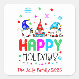Gnome Colorful Cute Happy Holidays Christmas   Square Sticker