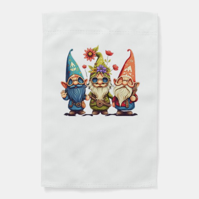 Gnome Cute and funny gnome Hippie sunflower peace  Garden Flag (Front)