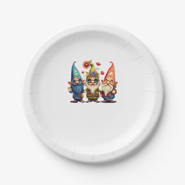 Gnome Cute and funny gnome Hippie sunflower peace  Paper Plates (Front)