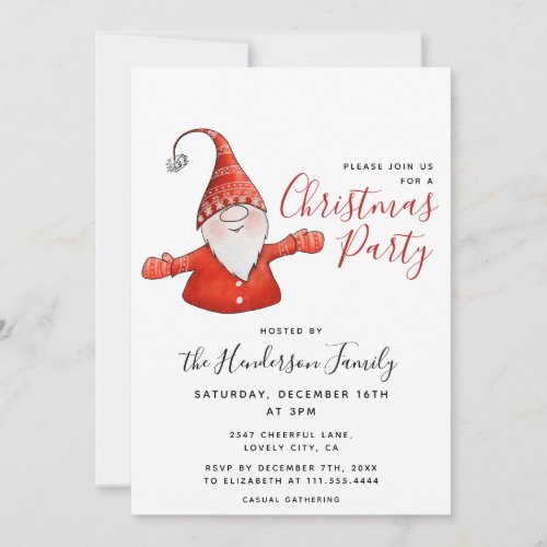 Gnome Cute Christmas Party Invitation