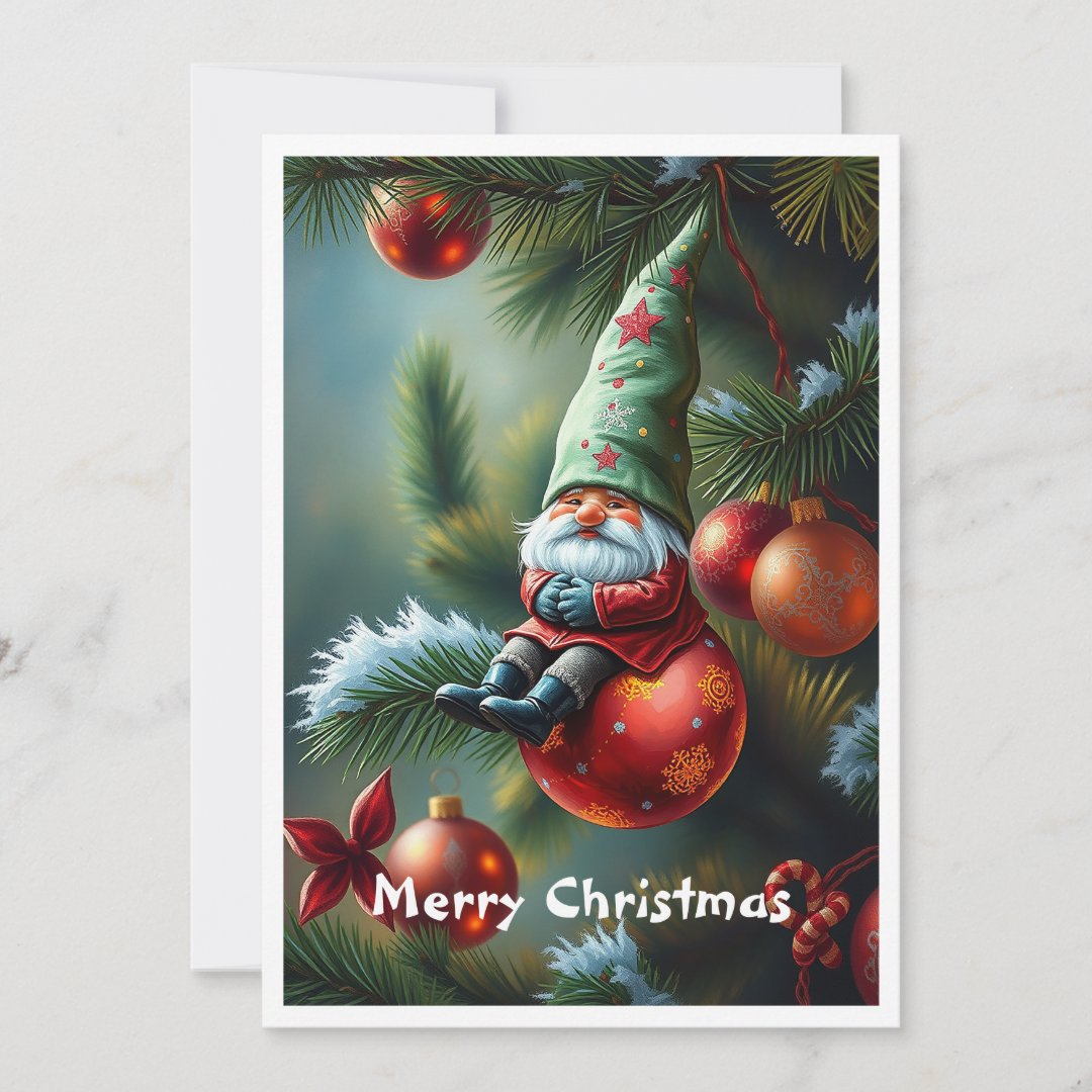 Gnome Cute Funny Trendy Whimsical Fantasy No Photo Holiday Card