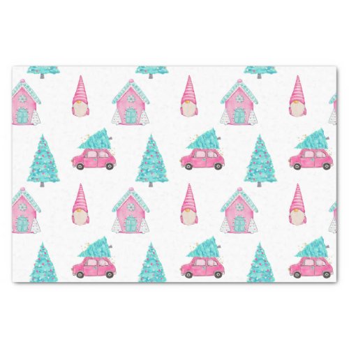 Gnome Cute Pink Peppermint Christmas Pattern  Tissue Paper