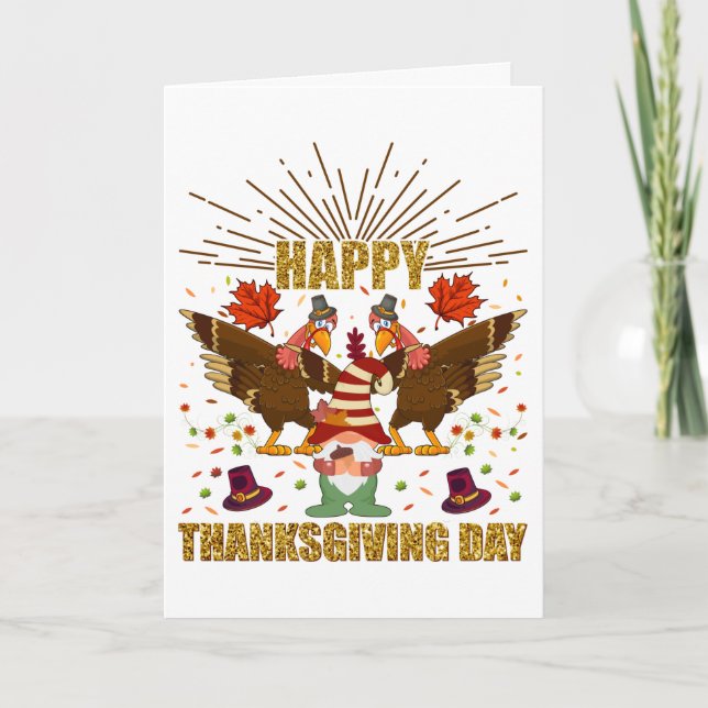 Gnome Dabbing Turkeys Thanksgiving Day Holiday Card (Front)